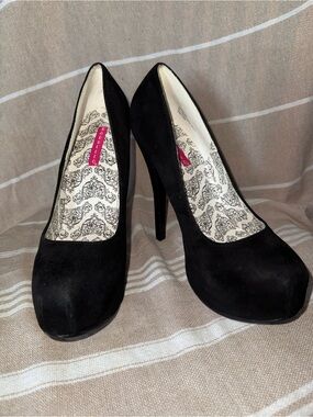 Bordello Black Suede Platform Stiletto Pumps